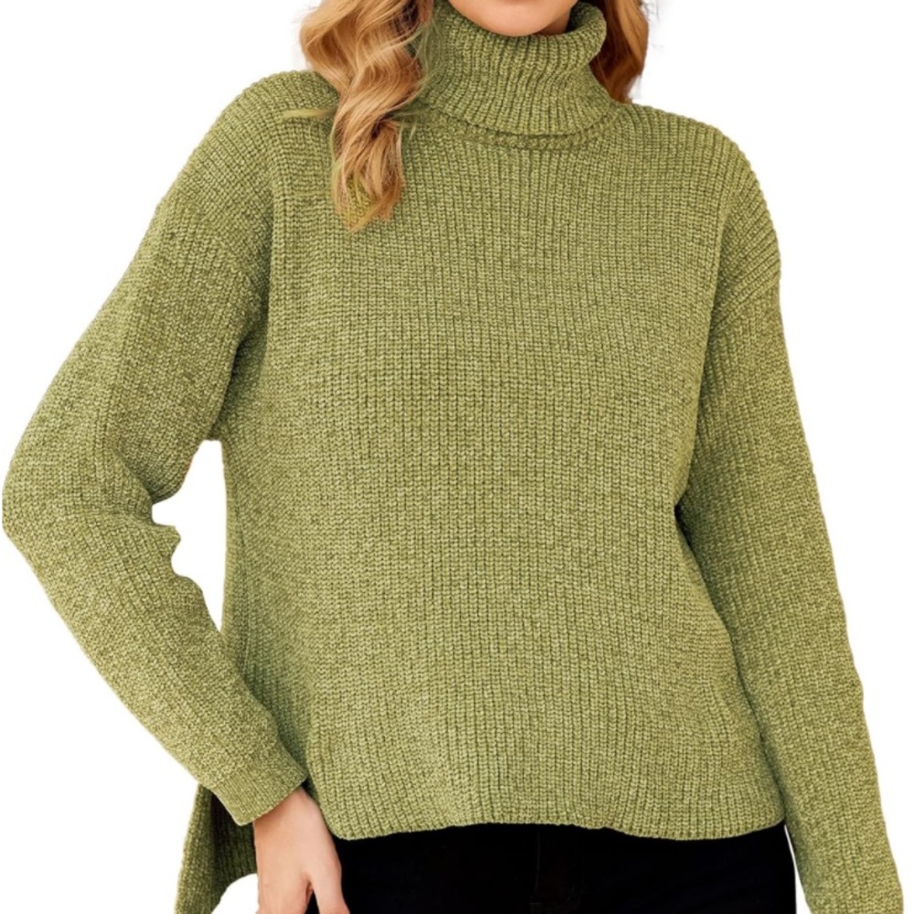 S DEER Women's Turtleneck Long Sleeve Sweater Knit Pullover Cropped green large